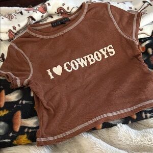 I ♥ Cowboys Brown Ribbed Crop Tee - Women's
